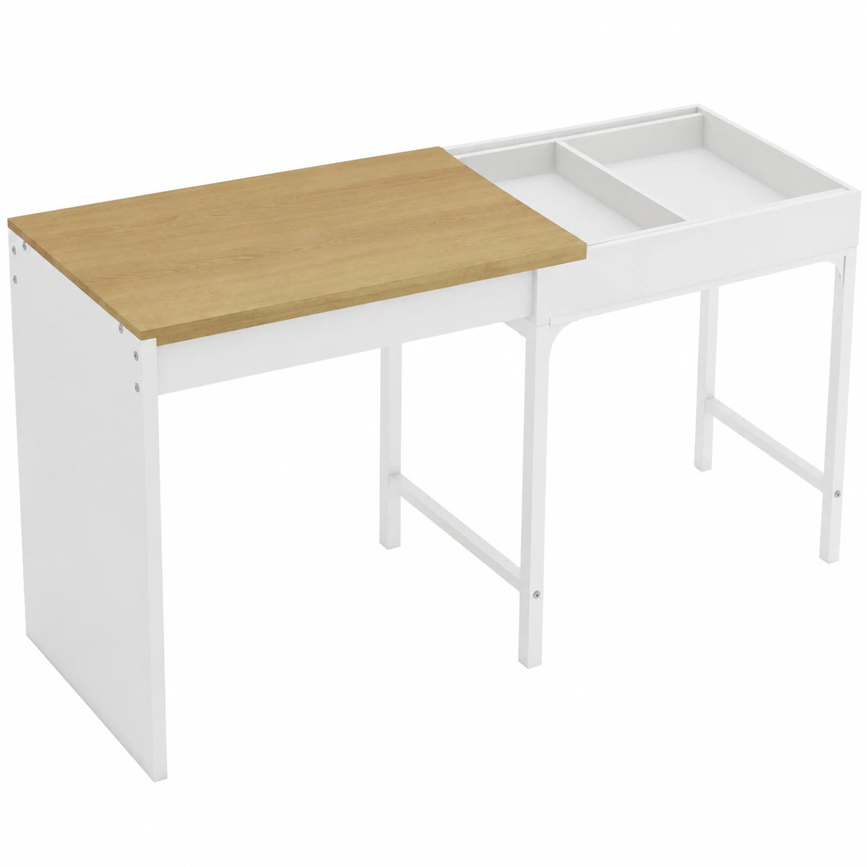 Table à manger, extensible, avec rangement, 6 places, coloris blanc et naturel, pour la salle à manger