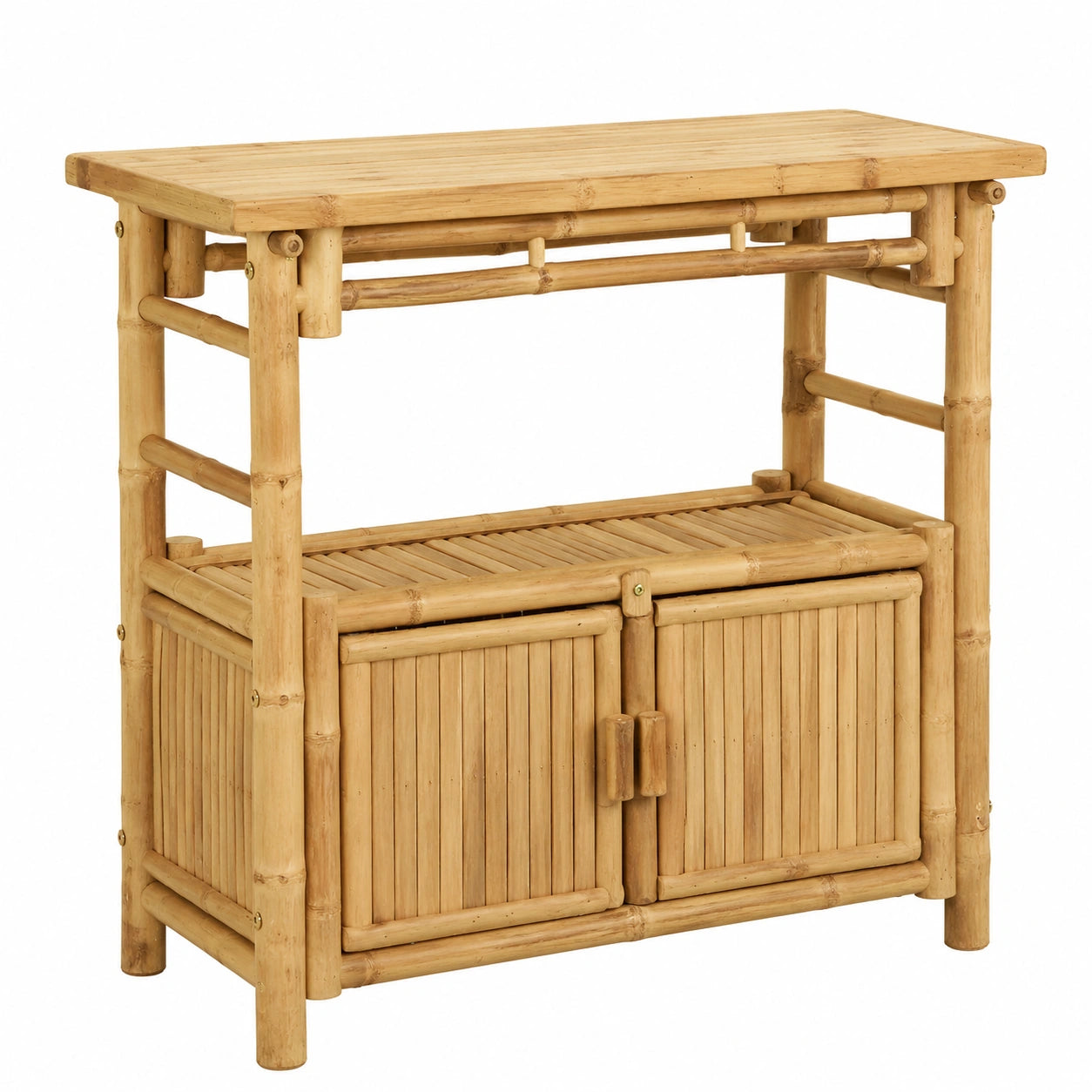 Table, avec rangement, avec étagères, en bambou, 80 x 35 x 75 cm, coloris naturel, pour les espaces de vie