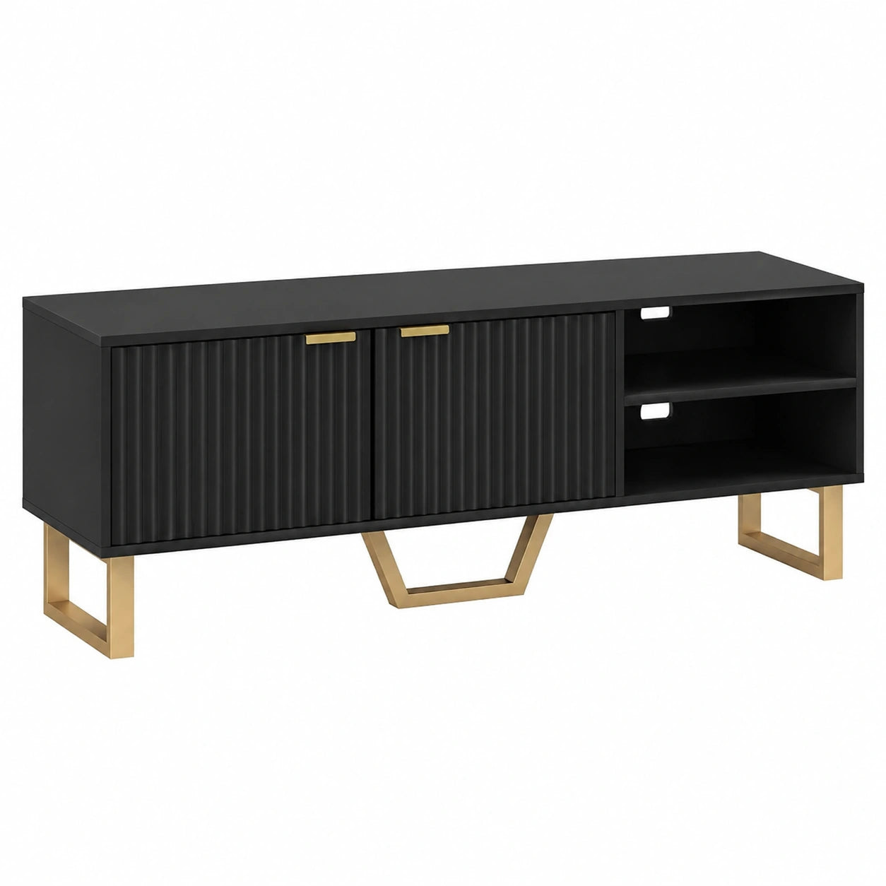 Meuble TV, avec rangement, avec portes, 140 x 39 x 47 cm, coloris noir, pour le salon