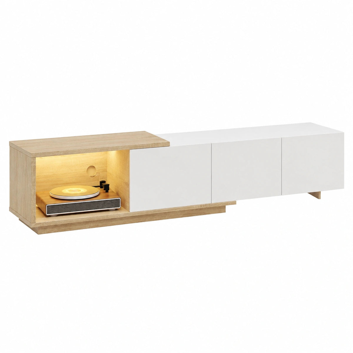 Meuble TV, extensible, avec tiroirs, coloris blanc, 240 x 38 x 44 cm, pour le salon