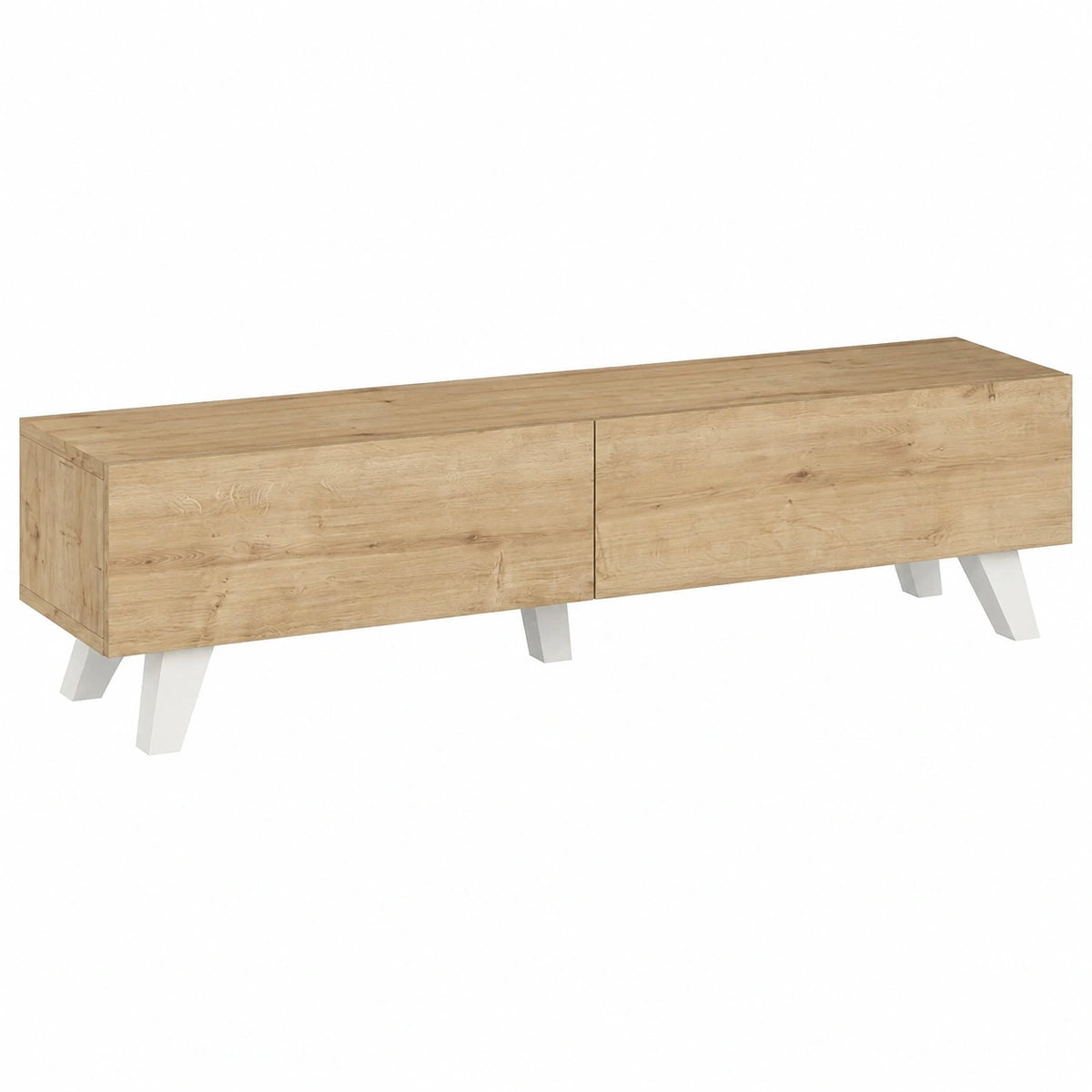 Meuble TV, pliable, avec rangement, avec étagères, en chêne et panneaux de bois, 180 x 31 x 33 cm, pour le salon
