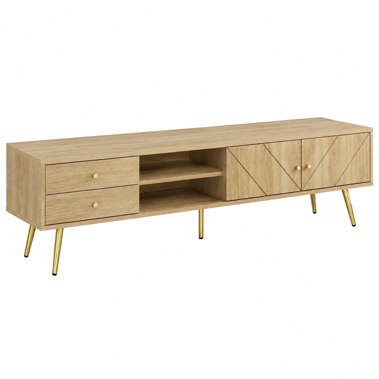 Meuble TV, avec rangement, avec tiroirs, avec portes, coloris doré, pour le salon